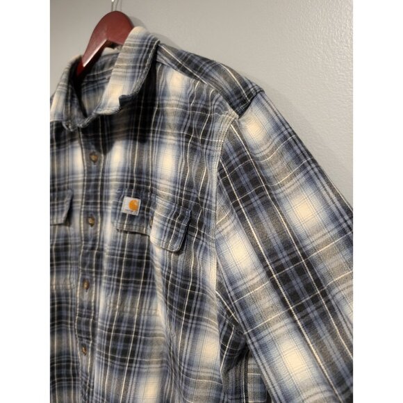 Carhartt Relaxed Fit Flannel Shirt Mens L Plaid Casual Button Down Pocket Blue - Picture 16 of 16